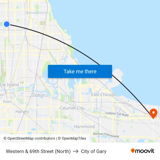 Western & 69th Street (North) to City of Gary map