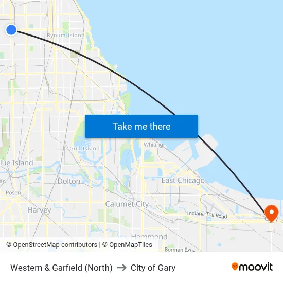 Western & Garfield (North) to City of Gary map