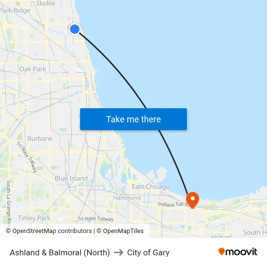 Ashland & Balmoral (North) to City of Gary map
