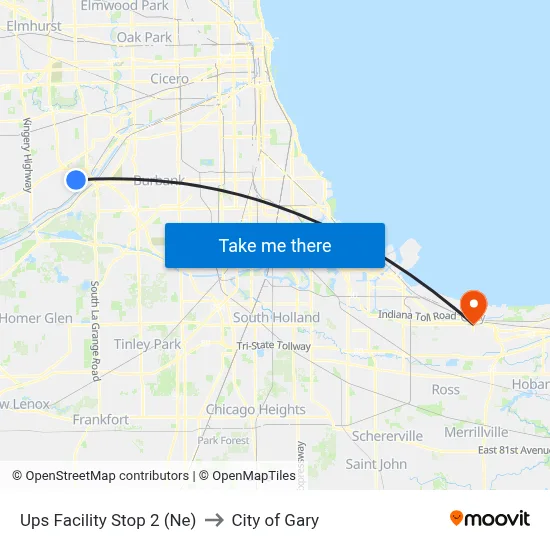 Ups Facility Stop 2 (Ne) to City of Gary map