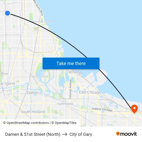 Damen & 51st Street (North) to City of Gary map