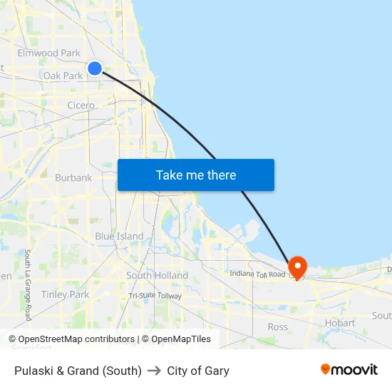 Pulaski & Grand (South) to City of Gary map