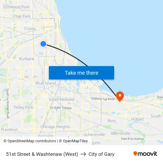 51st Street & Washtenaw (West) to City of Gary map