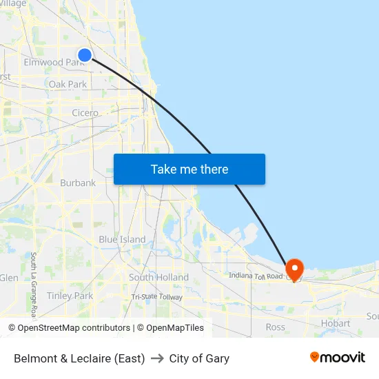 Belmont & Leclaire (East) to City of Gary map