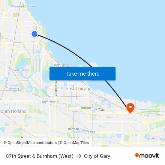 87th Street & Burnham (West) to City of Gary map