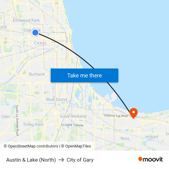 Austin & Lake (North) to City of Gary map
