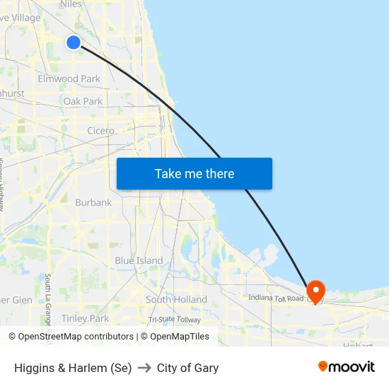 Higgins & Harlem (Se) to City of Gary map