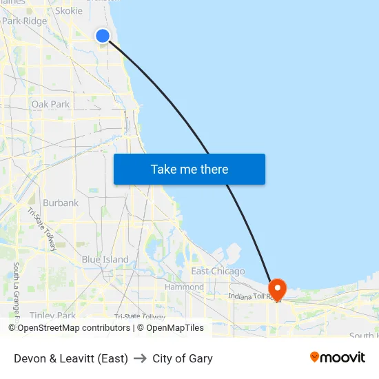 Devon & Leavitt (East) to City of Gary map