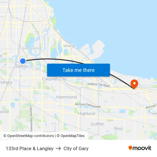 133rd Place & Langley to City of Gary map