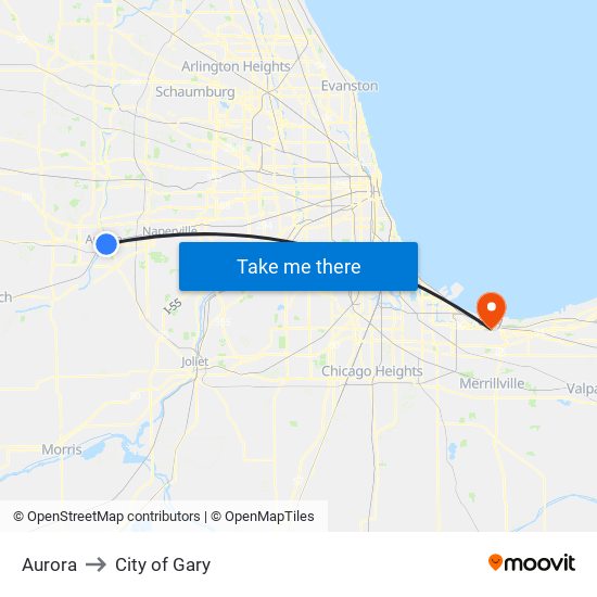 Aurora to City of Gary map