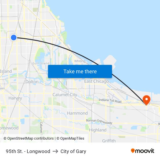 95th St. - Longwood to City of Gary map