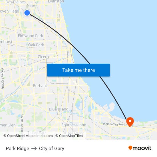 Park Ridge to City of Gary map