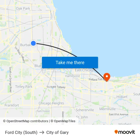 Ford City (South) to City of Gary map