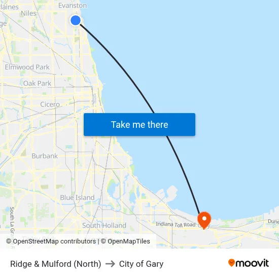 Ridge & Mulford (North) to City of Gary map