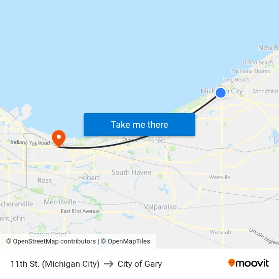 11th St. (Michigan City) to City of Gary map