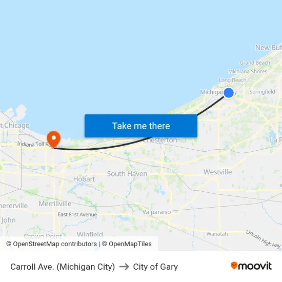 Carroll Ave. (Michigan City) to City of Gary map