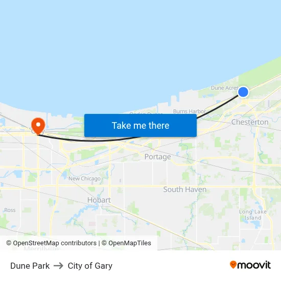 Dune Park to City of Gary map