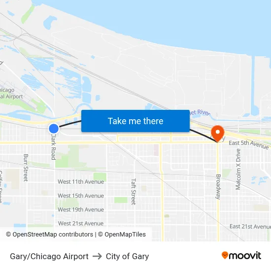 Gary/Chicago Airport to City of Gary map