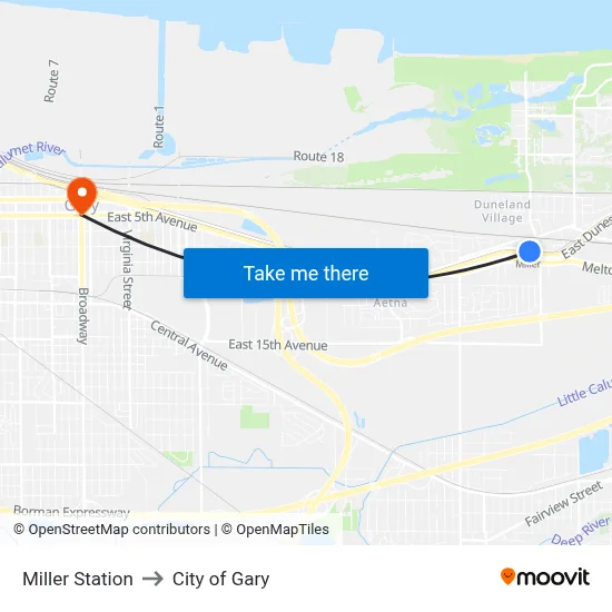 Miller Station to City of Gary map