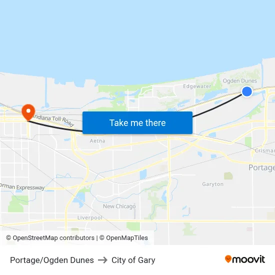 Portage/Ogden Dunes to City of Gary map