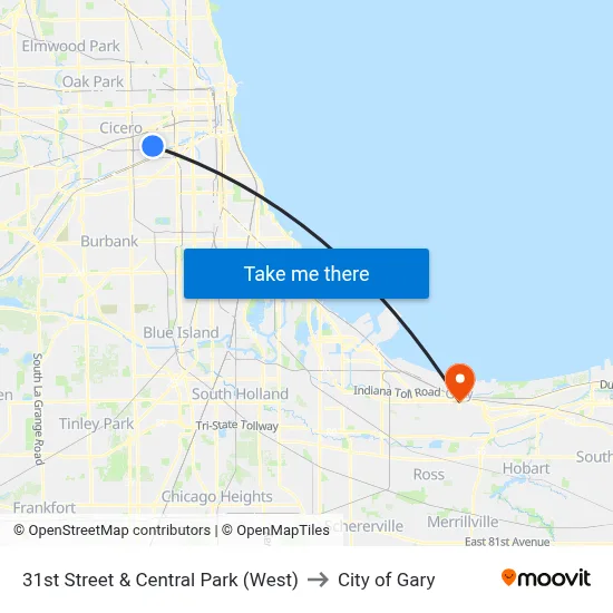 31st Street & Central Park (West) to City of Gary map