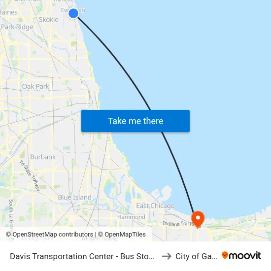 Davis Transportation Center - Bus Stop C to City of Gary map