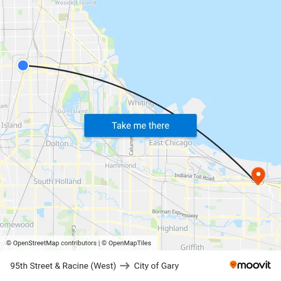 95th Street & Racine (West) to City of Gary map