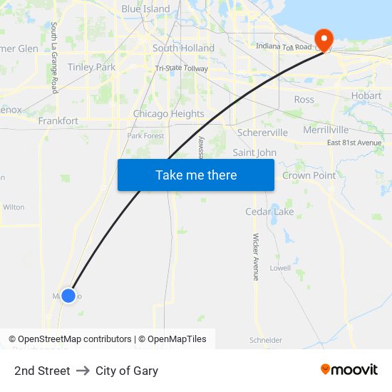 2nd Street to City of Gary map