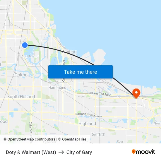 Doty & Walmart (West) to City of Gary map