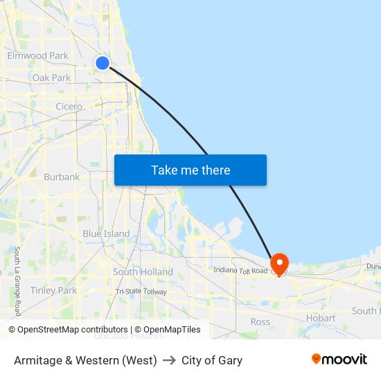 Armitage & Western (West) to City of Gary map