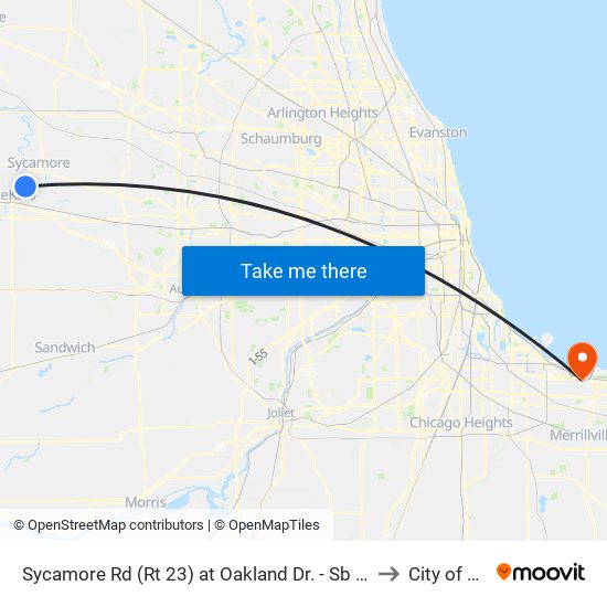 Sycamore Rd (Rt 23) at Oakland Dr. - Sb Stop #563 to City of Gary map