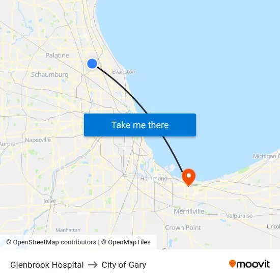 Glenbrook Hospital to City of Gary map