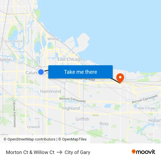 Morton Ct & Willow Ct to City of Gary map