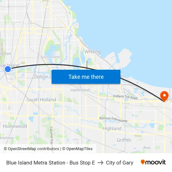 Blue Island Metra Station - Bus Stop E to City of Gary map