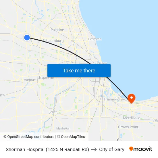 Sherman Hospital (1425 N Randall Rd) to City of Gary map