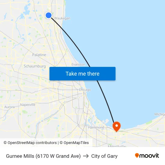 Gurnee Mills (6170 W Grand Ave) to City of Gary map