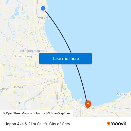 Joppa Ave & 21st St to City of Gary map