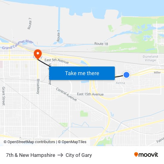 7th & New Hampshire to City of Gary map