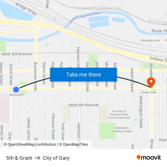 5th & Grant to City of Gary map