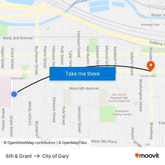 6th & Grant to City of Gary map