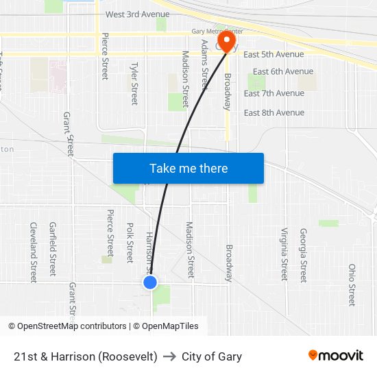 21st & Harrison (Roosevelt) to City of Gary map