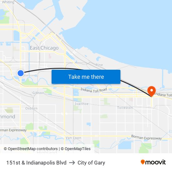 151st & Indianapolis Blvd to City of Gary map