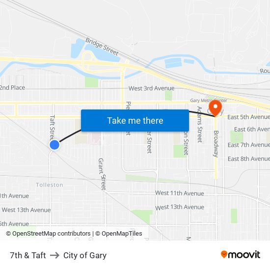 7th & Taft to City of Gary map