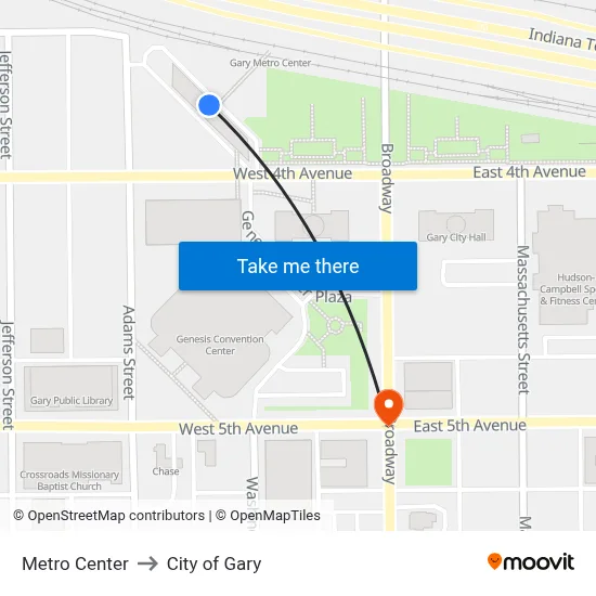 Metro Center to City of Gary map