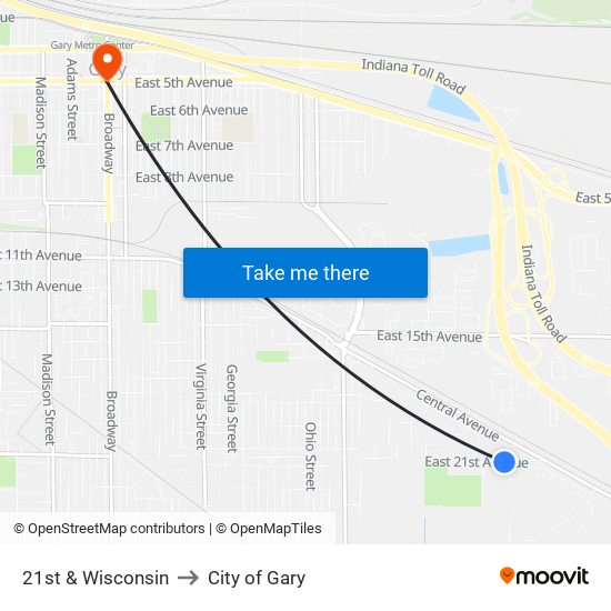 21st & Wisconsin to City of Gary map