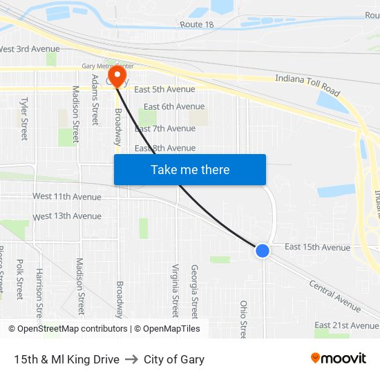 15th & Ml King Drive to City of Gary map