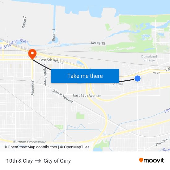 10th & Clay to City of Gary map