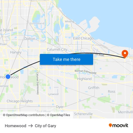 Homewood to City of Gary map
