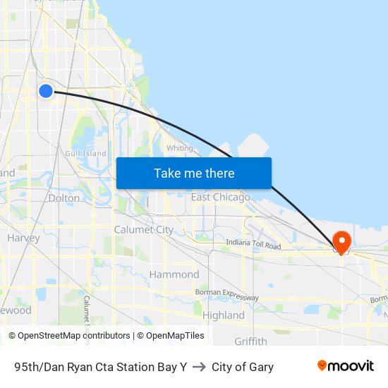 95th/Dan Ryan Cta Station Bay Y to City of Gary map