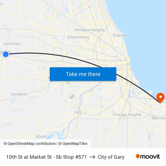 10th St at Market St - Sb Stop #571 to City of Gary map